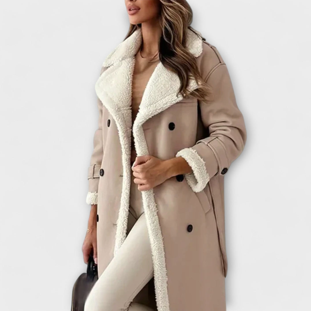 Emily & Isabella Brooks | Classic long coat with fleece lining and fur collar
