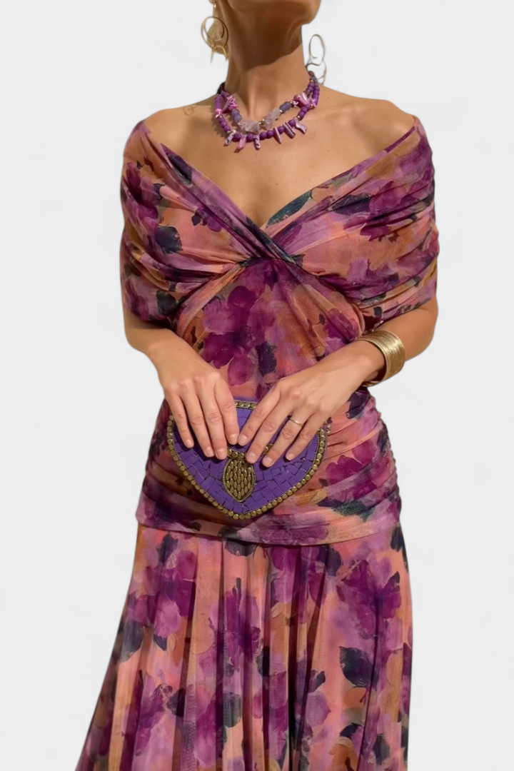 Emily & Isabella Brooks | Long Floral Dress with V-Neck