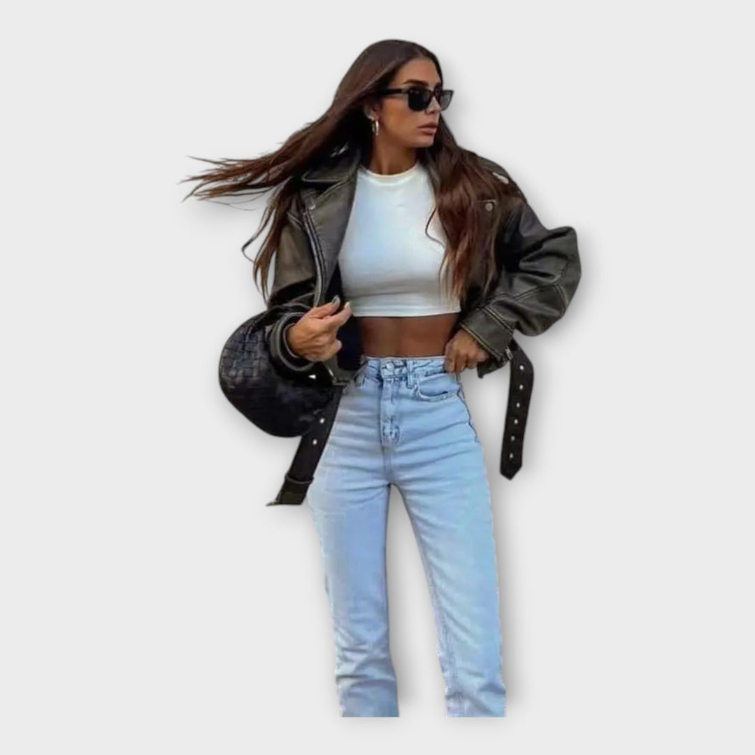 Emily & Isabella Brooks | Short Leather Jacket with Belt