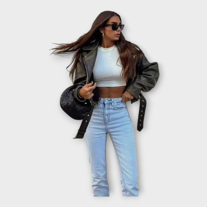 Emily & Isabella Brooks | Short Leather Jacket with Belt