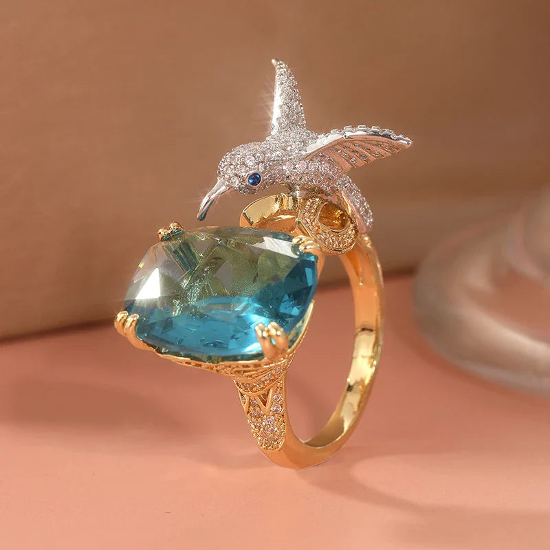 Emily & Isabella Brooks | Adjustable Hummingbird Ring – 14K Gold Plated