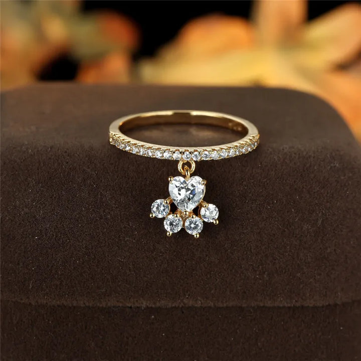 Emily & Isabella Brooks | Cat Paw & Heart Stone Ring – Gold & Silver Tone