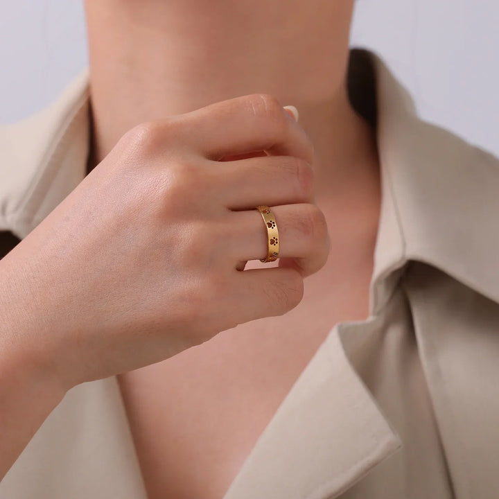 Emily & Isabella Brooks | Gold-Tone Paw Print Ring - Stainless Steel