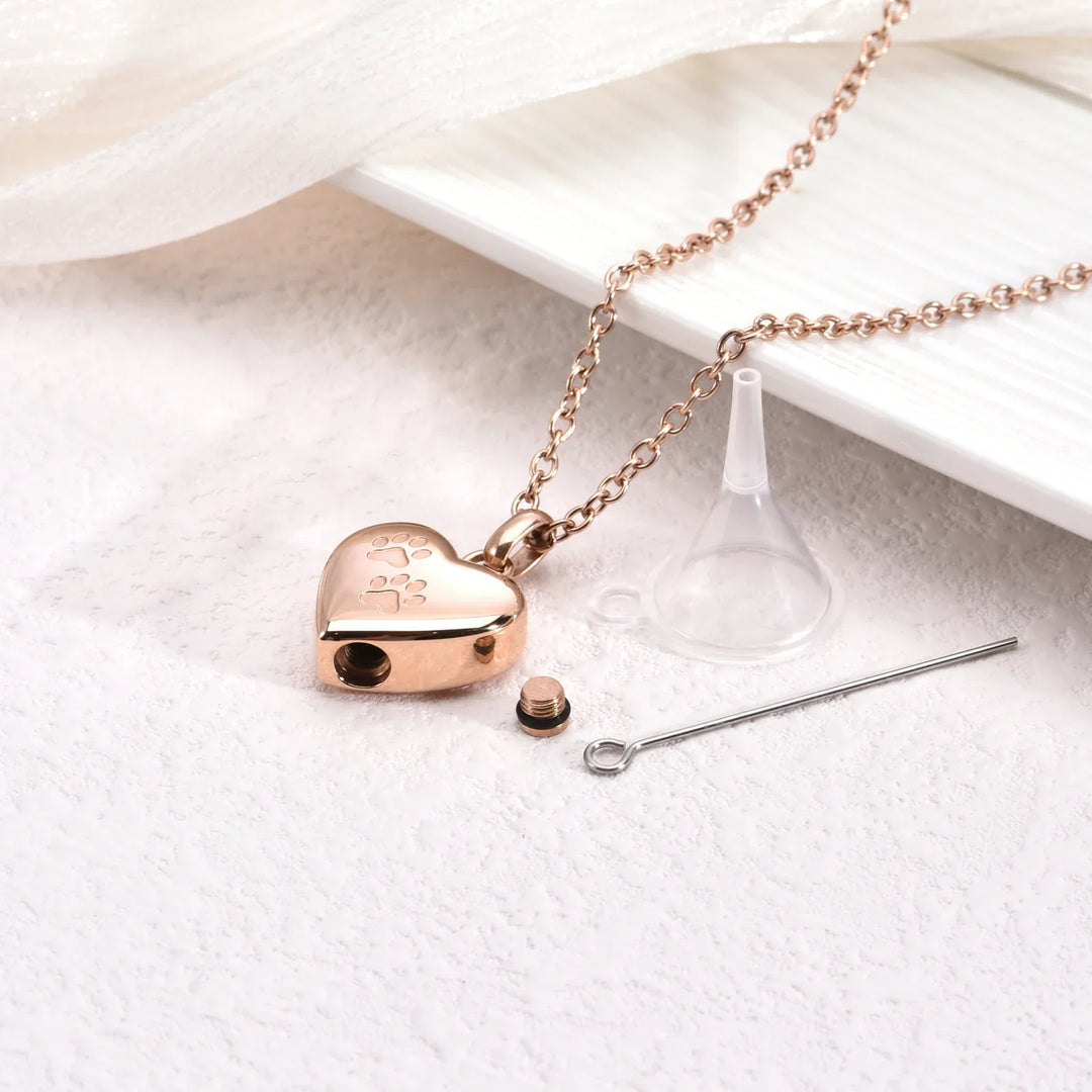 Emily & Isabella Brooks | Heart-Shaped Pendant Necklace in Metal with Paw Engraving