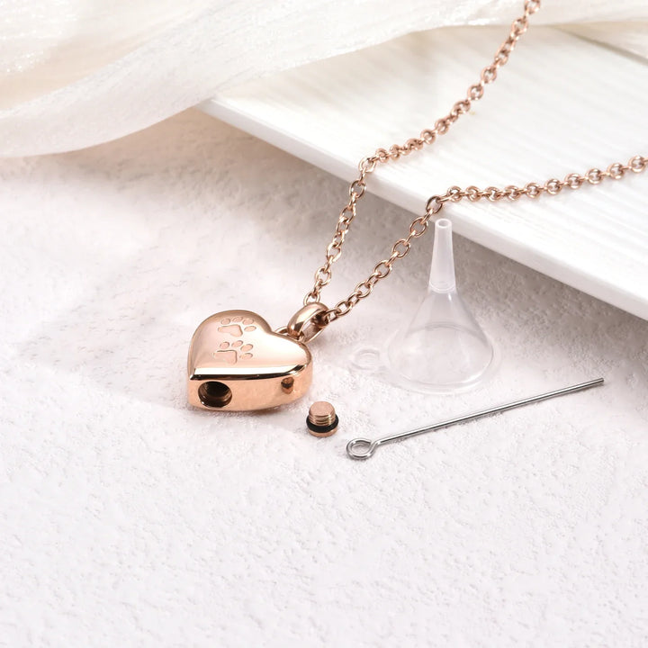 Emily & Isabella Brooks | Heart-Shaped Pendant Necklace in Metal with Paw Engraving