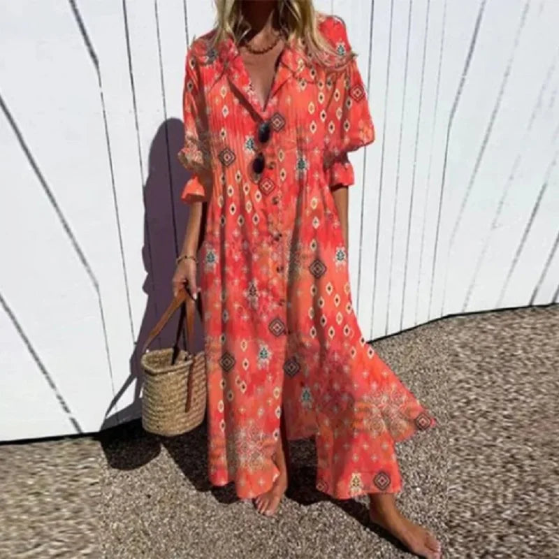 Emily & Isabella Brooks | Boho Maxi Dress with V Neck