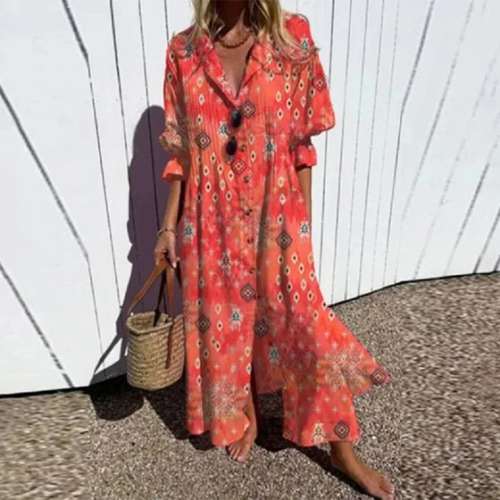 Emily & Isabella Brooks | Boho Maxi Dress with V Neck
