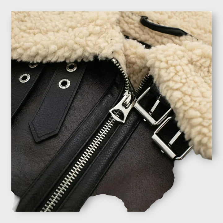 Emily & Isabella Brooks | Short Leather Jacket with Fur and Belt