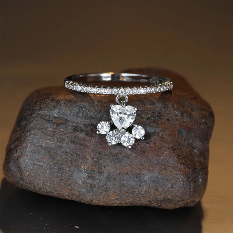 Emily & Isabella Brooks | Cat Paw & Heart Stone Ring – Gold & Silver Tone