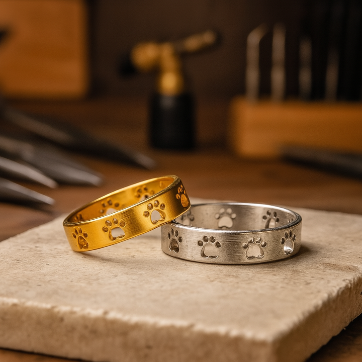Emily & Isabella Brooks | Gold-Tone Paw Print Ring - Stainless Steel