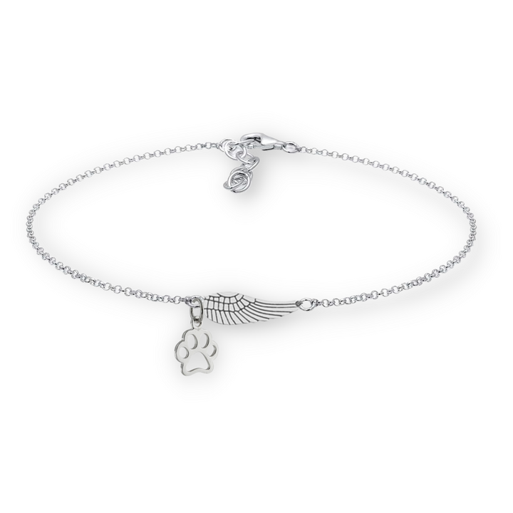 Emily & Isabella Brooks | Silver Bracelet with Angel Wing and Paw Print