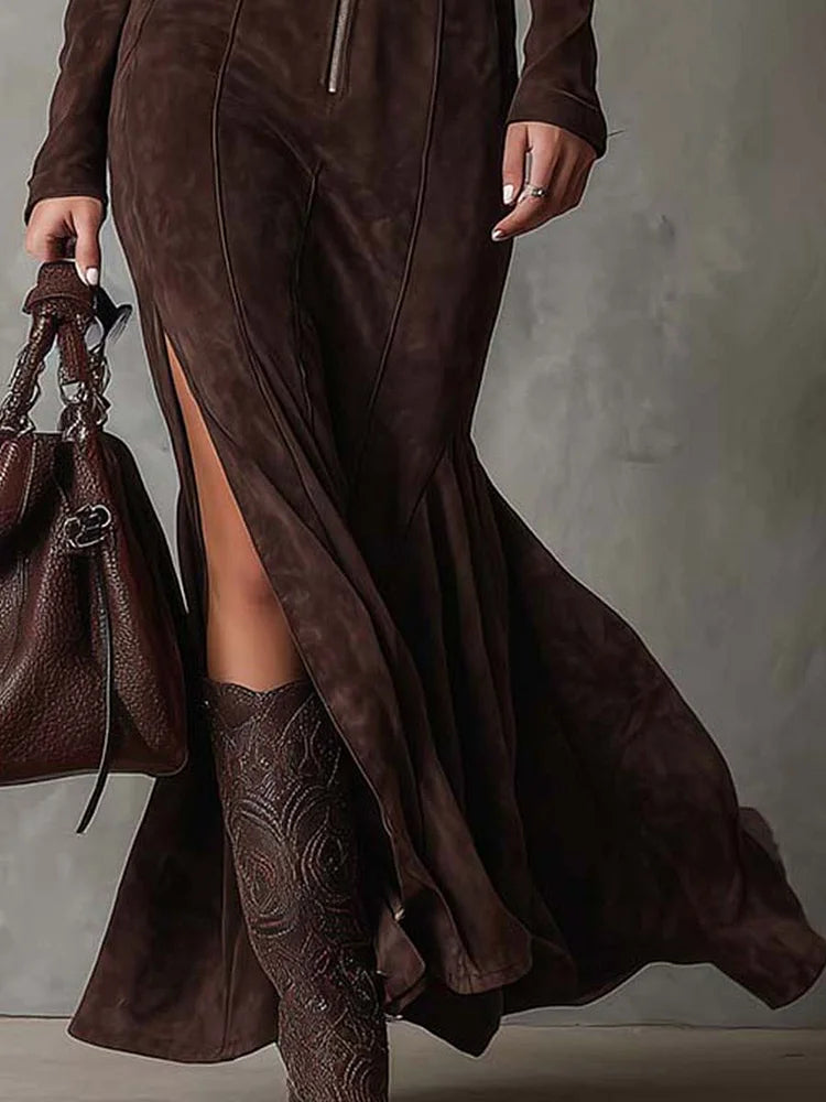 Emily & Isabella Brooks | Long Suede Dress