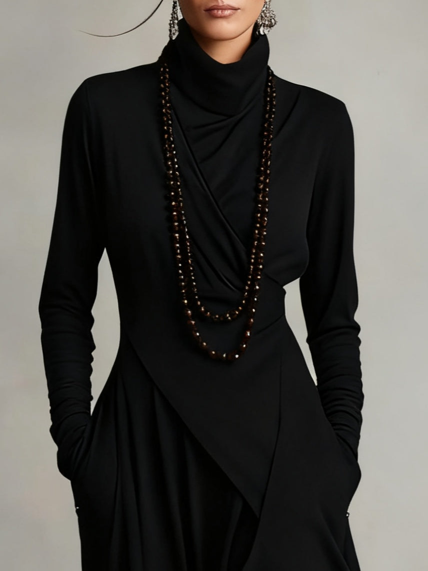 Emily & Isabella Brooks | High-neck Asymmetrical Pleated Maxi Dress