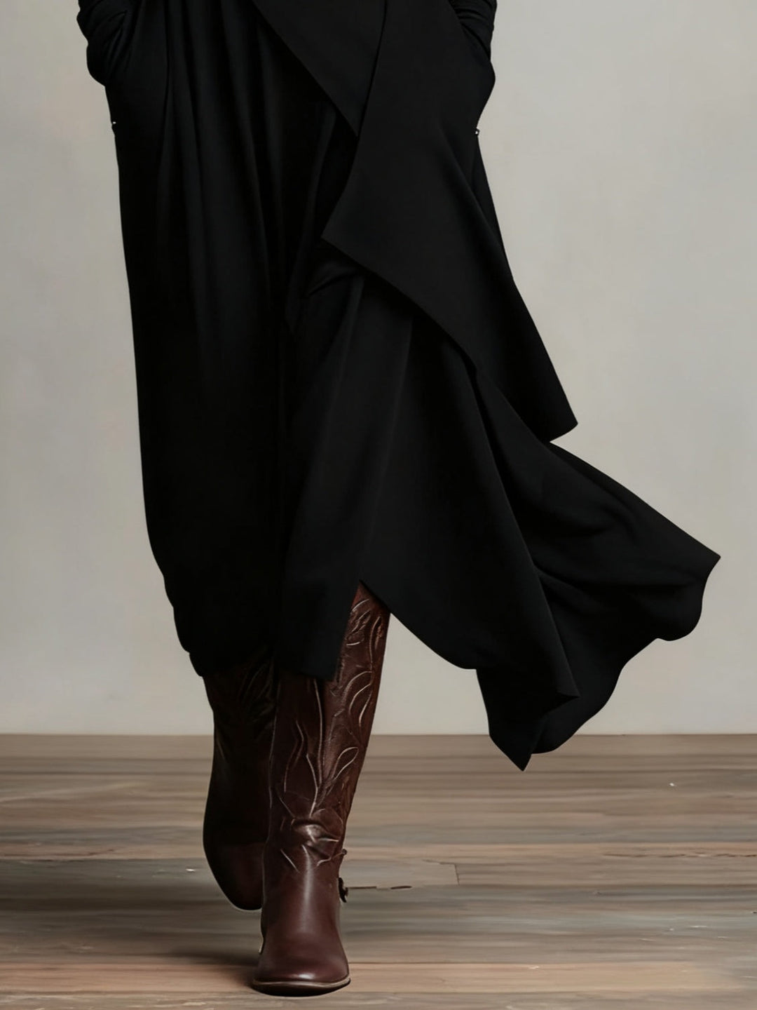 Emily & Isabella Brooks | High-neck Asymmetrical Pleated Maxi Dress