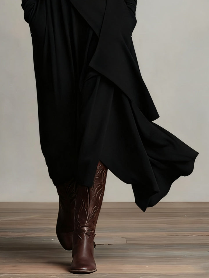 Emily & Isabella Brooks | High-neck Asymmetrical Pleated Maxi Dress