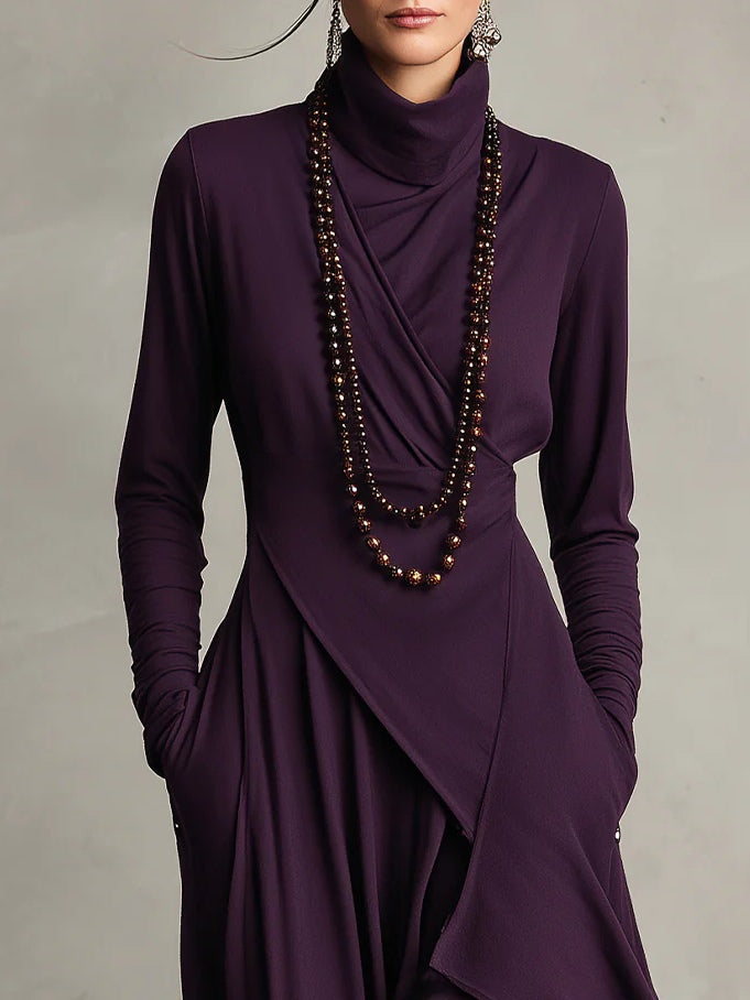Emily & Isabella Brooks | High-neck Asymmetrical Pleated Maxi Dress