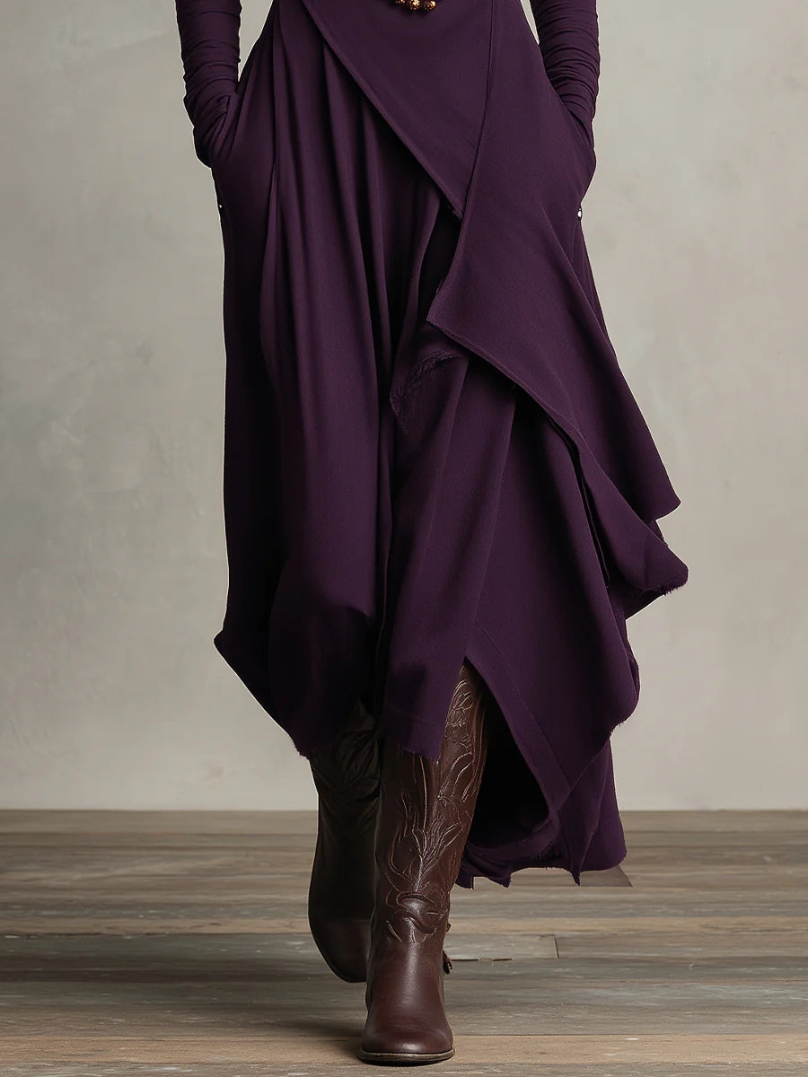 Emily & Isabella Brooks | High-neck Asymmetrical Pleated Maxi Dress