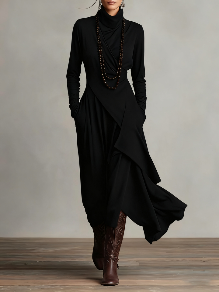 Emily & Isabella Brooks | High-neck Asymmetrical Pleated Maxi Dress