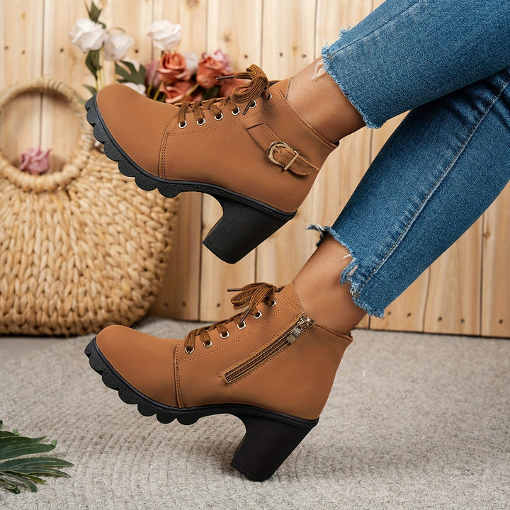 Emily & Isabella Brooks | Lace-Up Heel Boots in Black