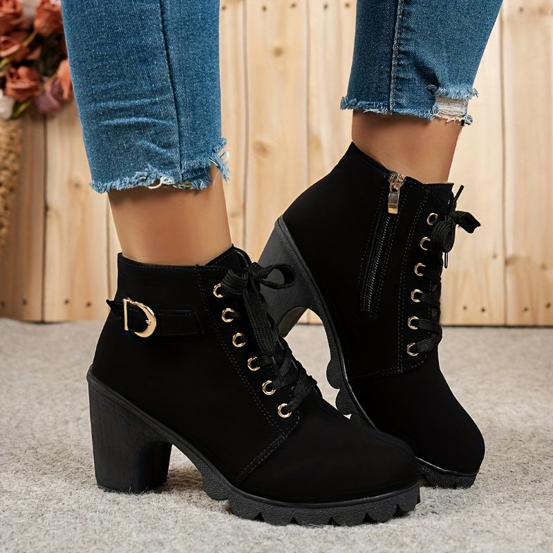Emily & Isabella Brooks | Lace-Up Heel Boots in Black