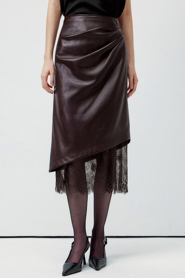 Emily & Isabella Brooks | Lace Trim Leather Skirt