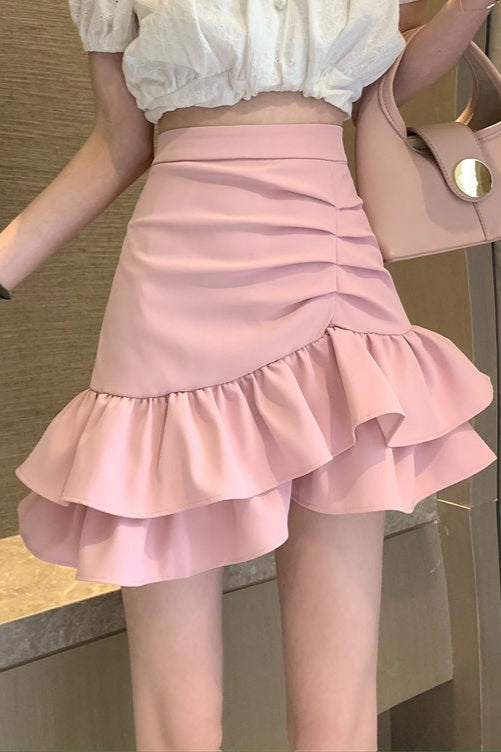 Emily & Isabella Brooks | High Waist Pink Asymmetrical Skirt