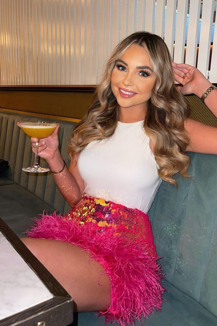Emily & Isabella Brooks | Feather Accent Sequin Bodycon Skirt