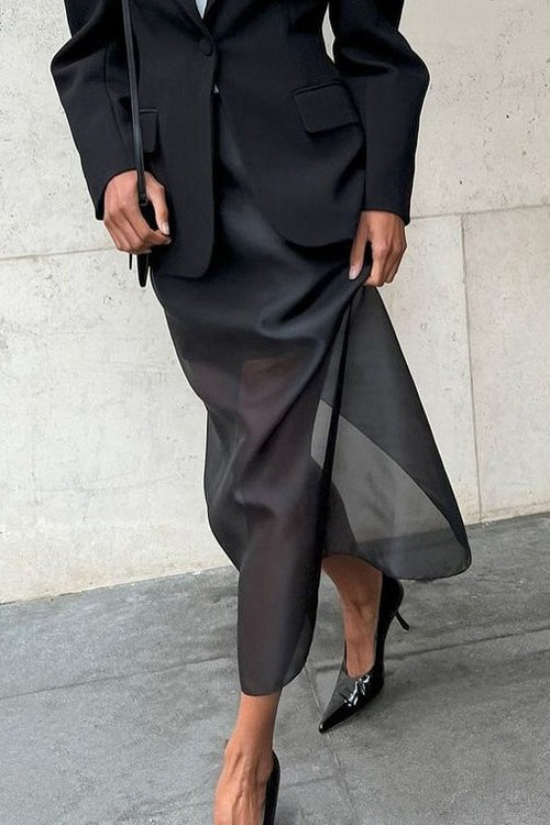 Emily & Isabella Brooks | Double Layer Sheer Black Bodycon Skirt