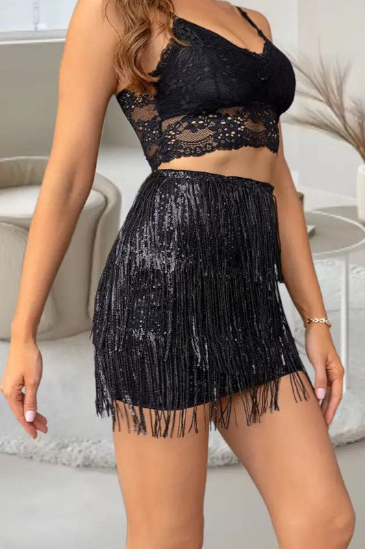 Emily & Isabella Brooks | Sequin Fringe Mini Skirt