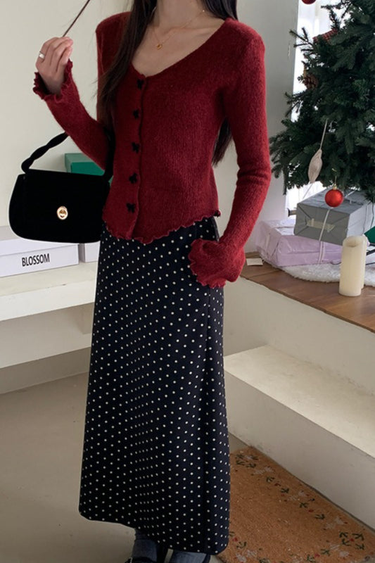 Emily & Isabella Brooks | High Waist Polka Dot Skirt with Back Slit
