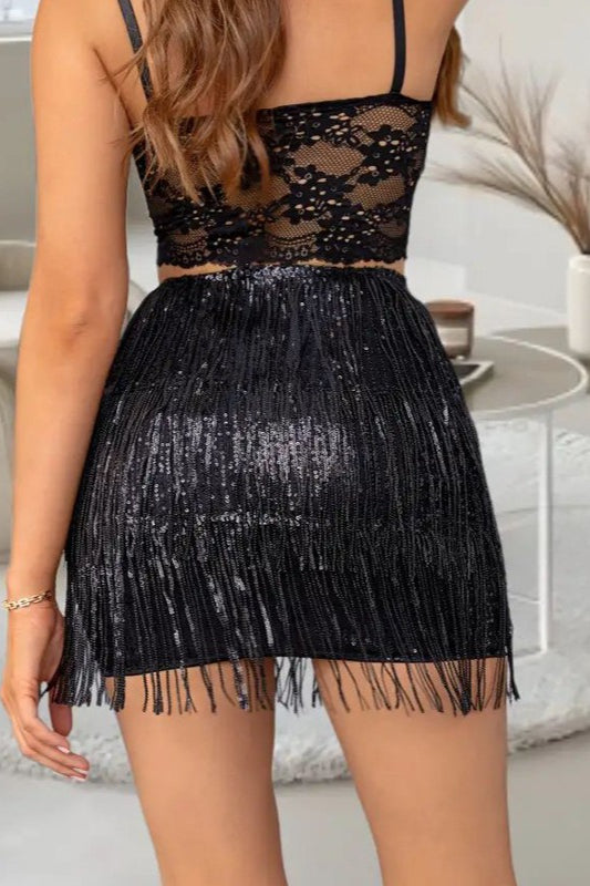 Emily & Isabella Brooks | Sequin Fringe Mini Skirt