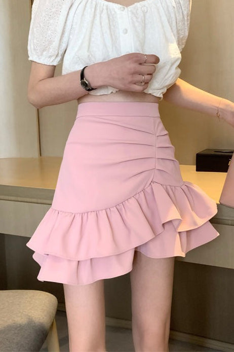 Emily & Isabella Brooks | High Waist Pink Asymmetrical Skirt