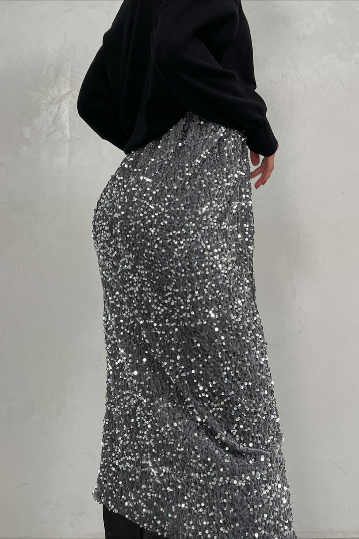 Emily & Isabella Brooks | Sequin High Waist Bodycon Midi Skirt