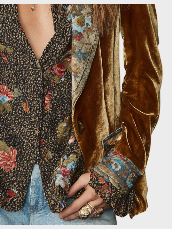 Emily & Isabella Brooks | Vintage Floral Print Blazer in Polyester Velvet