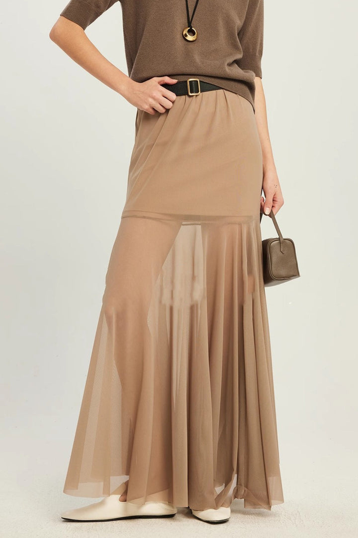 Emily & Isabella Brooks | High Waist Tiered Mesh Insert Skirt