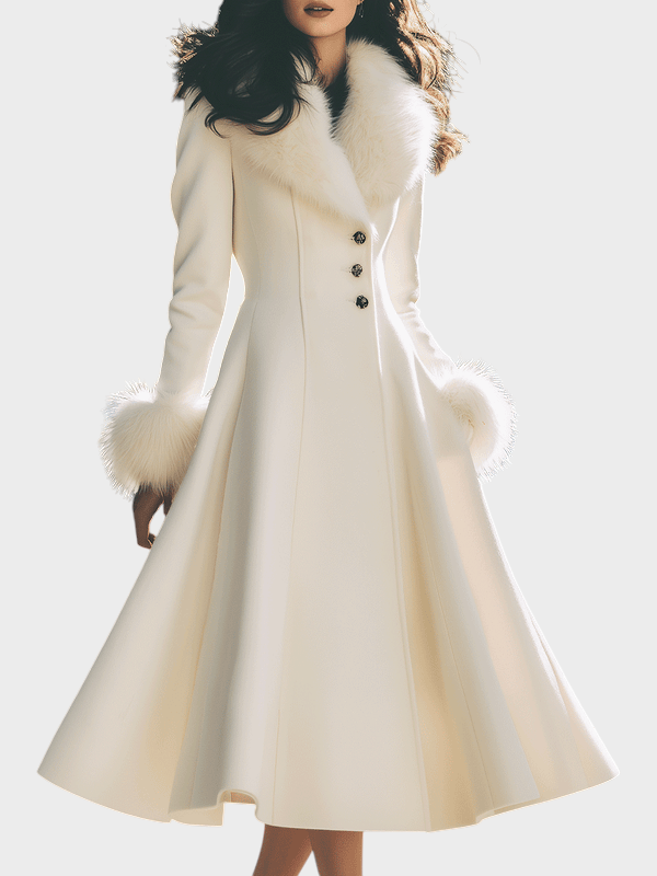 Emily & Isabella Brooks | Cream Puffer Coat with Faux Fur Collar
