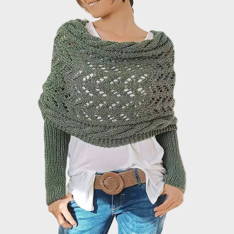 Emily & Isabella Brooks | Hollow Knit Shawl Sweater, Extended Sleeves