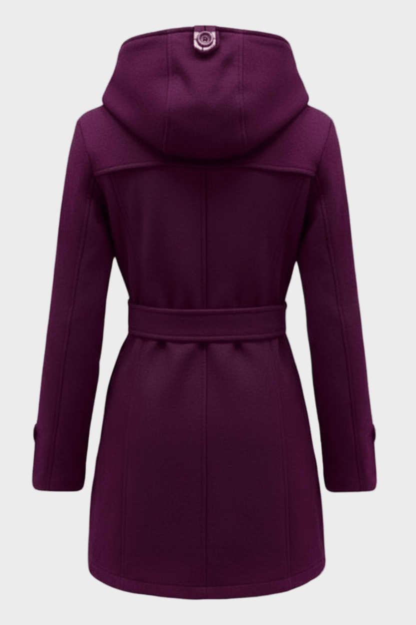 Emily & Isabella Brooks | Women's Double-Breasted Wool Blend Coat with Hood and Waist Belt