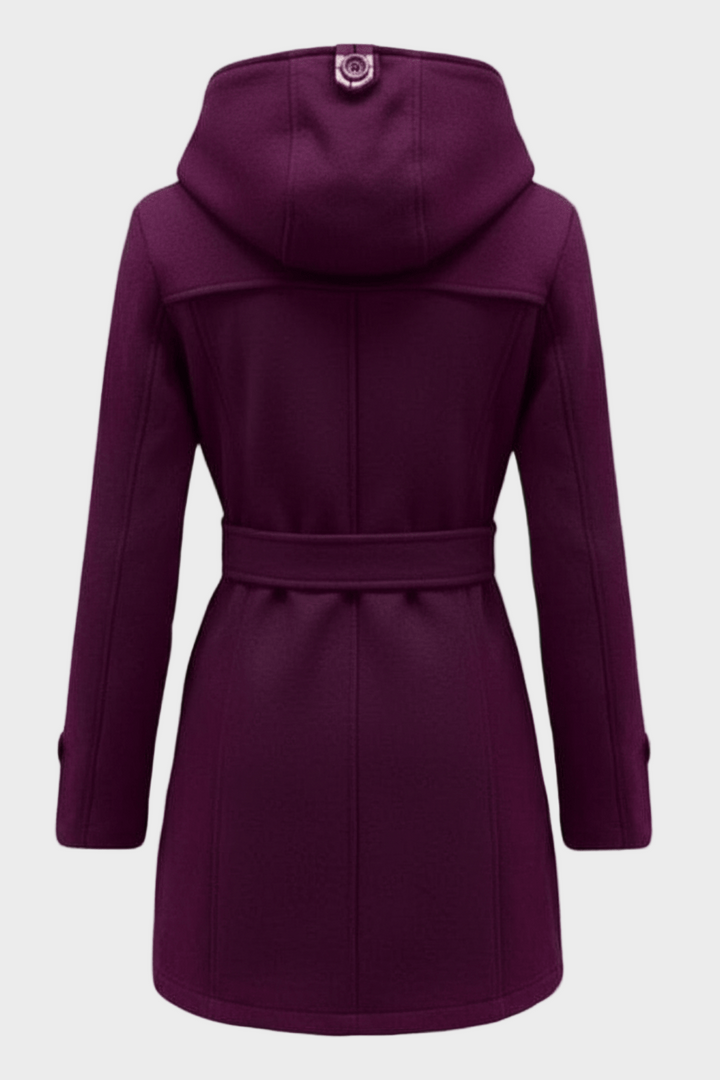 Emily & Isabella Brooks | Women's Double-Breasted Wool Blend Coat with Hood and Waist Belt