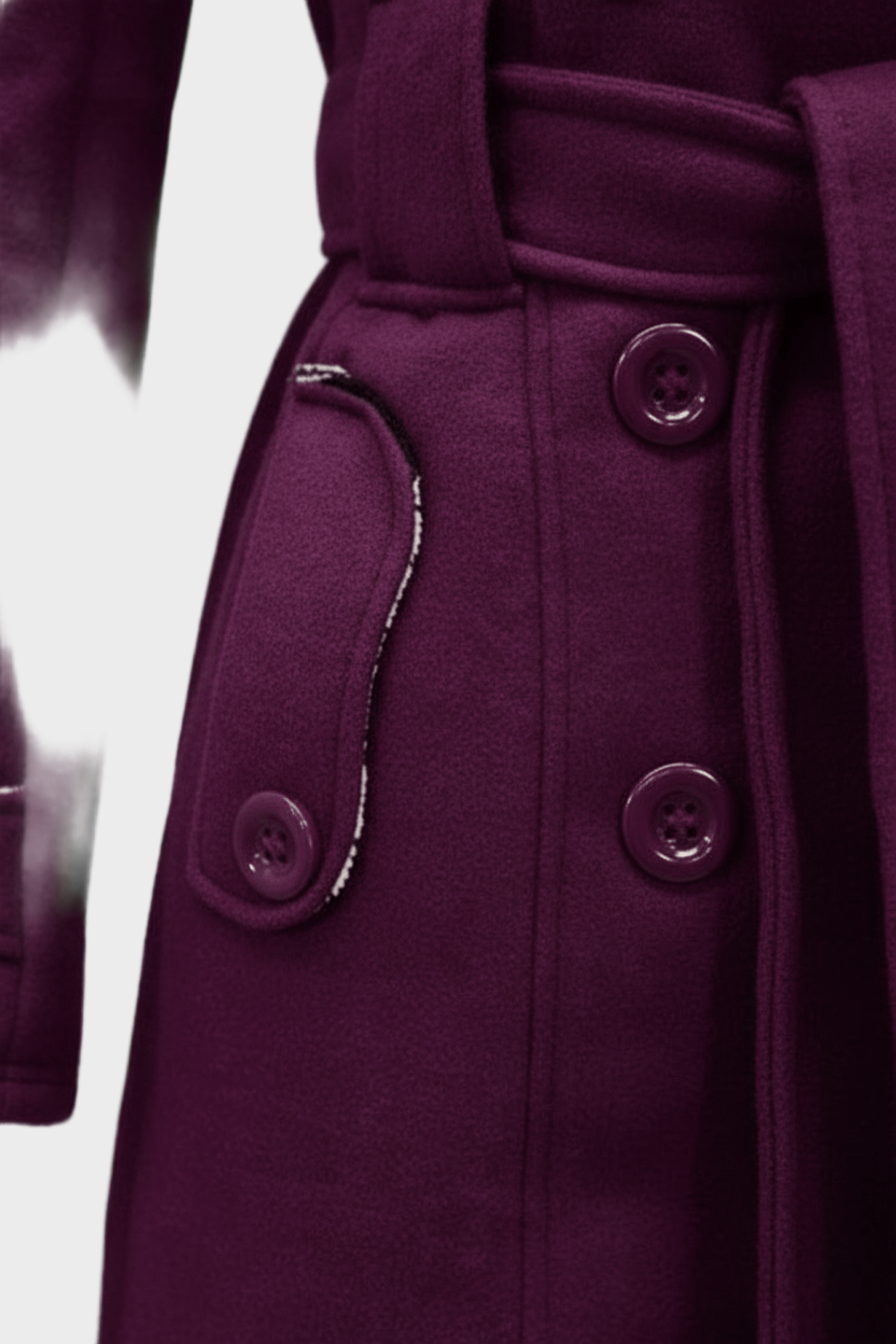 Emily & Isabella Brooks | Women's Double-Breasted Wool Blend Coat with Hood and Waist Belt