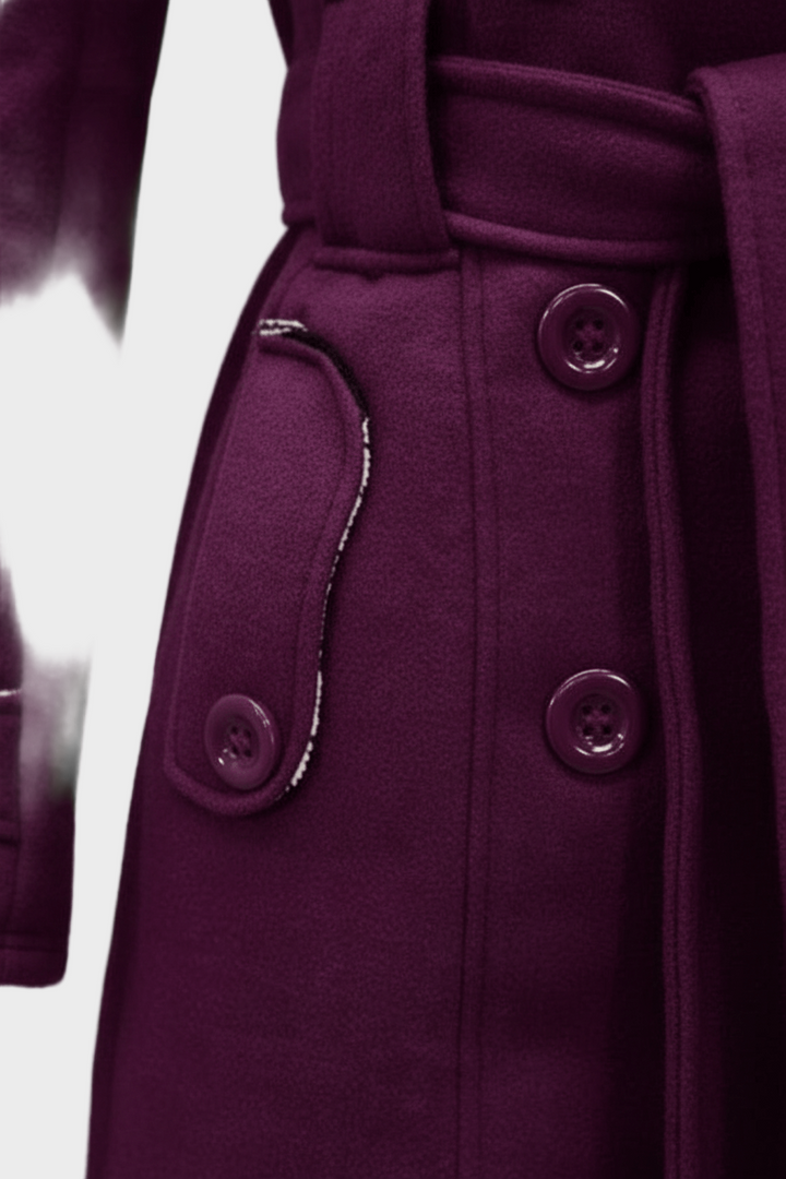 Emily & Isabella Brooks | Women's Double-Breasted Wool Blend Coat with Hood and Waist Belt