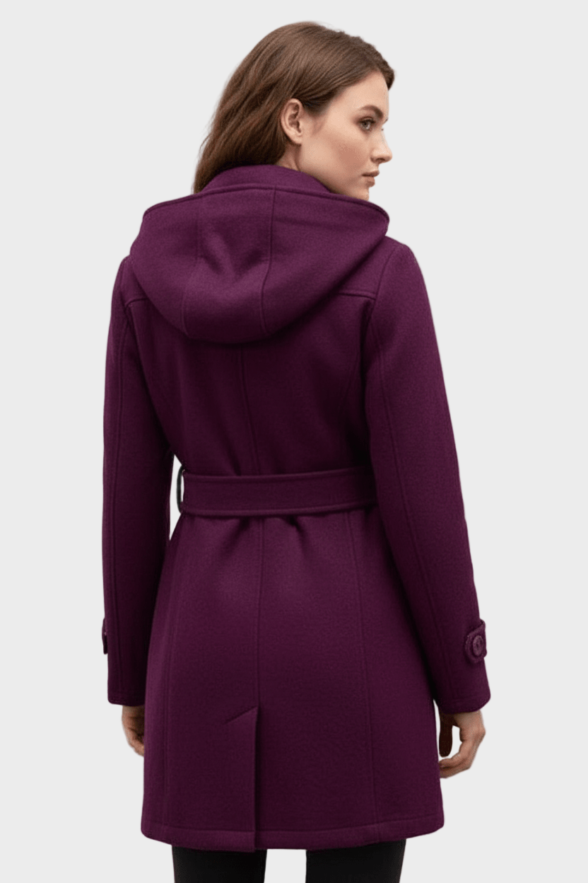 Emily & Isabella Brooks | Women's Double-Breasted Wool Blend Coat with Hood and Waist Belt
