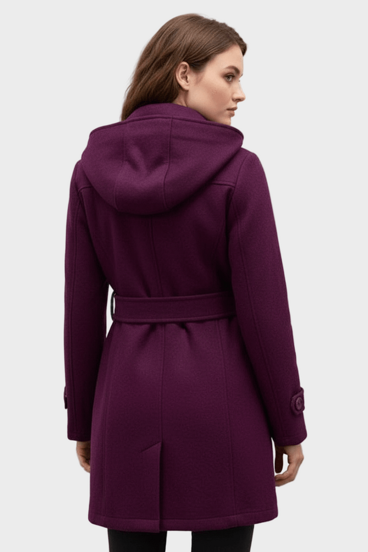 Emily & Isabella Brooks | Women's Double-Breasted Wool Blend Coat with Hood and Waist Belt