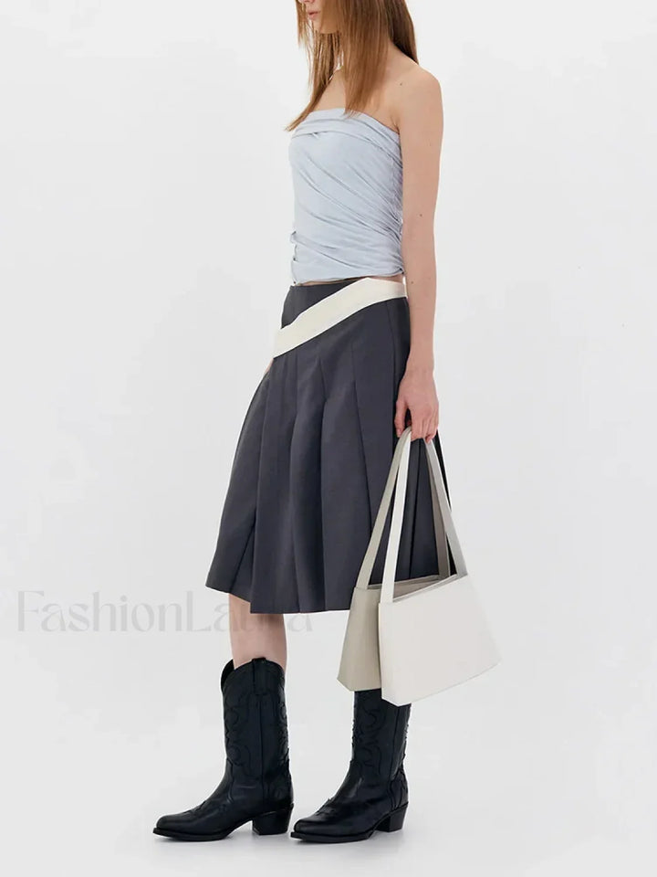 Emily & Isabella Brooks | Asymmetric Striped High Waist Skirt
