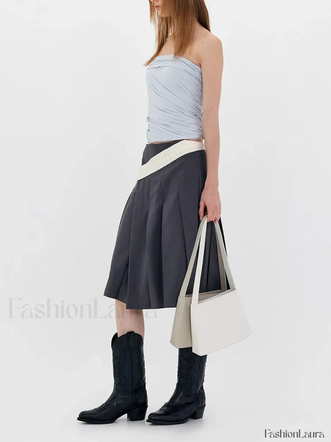 Emily & Isabella Brooks | Asymmetric Striped High Waist Skirt