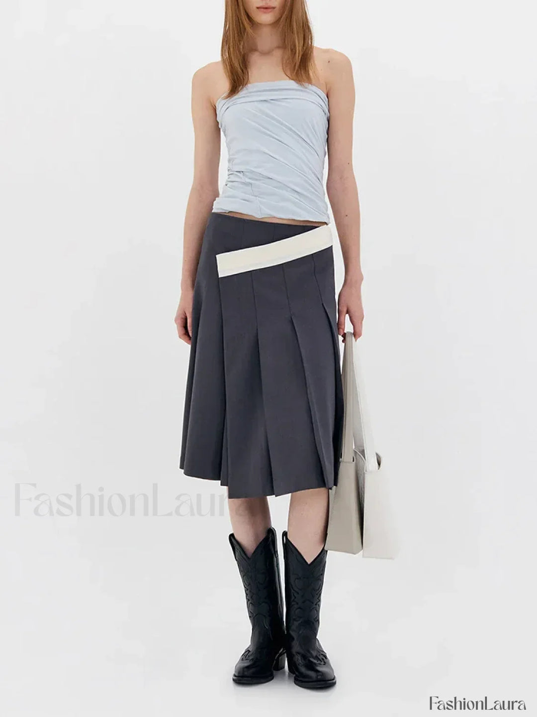 Emily & Isabella Brooks | Asymmetric Striped High Waist Skirt