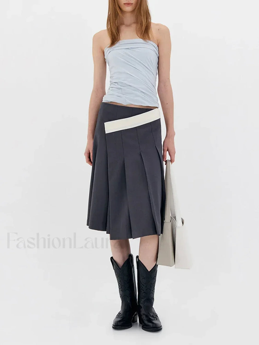 Emily & Isabella Brooks | Asymmetric Striped High Waist Skirt