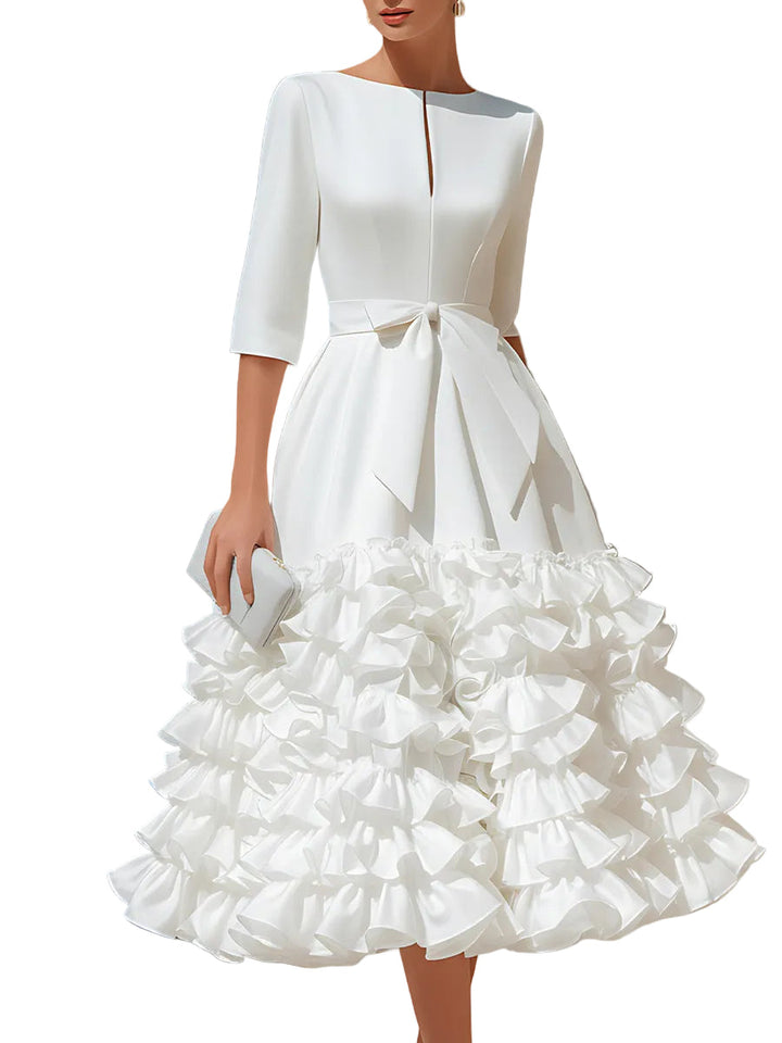 Emily & Isabella Brooks | Belted Ruffled-Hem Midi Dress