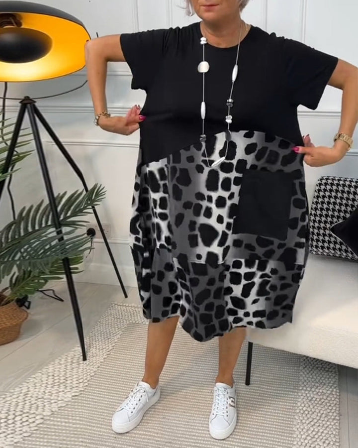Emily & Isabella Brooks | Short Sleeve Leopard Print Midi Dress