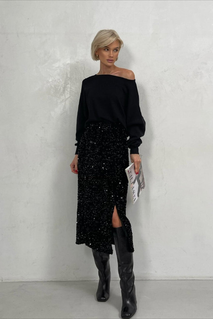 Emily & Isabella Brooks | Sequin High Waist Bodycon Midi Skirt